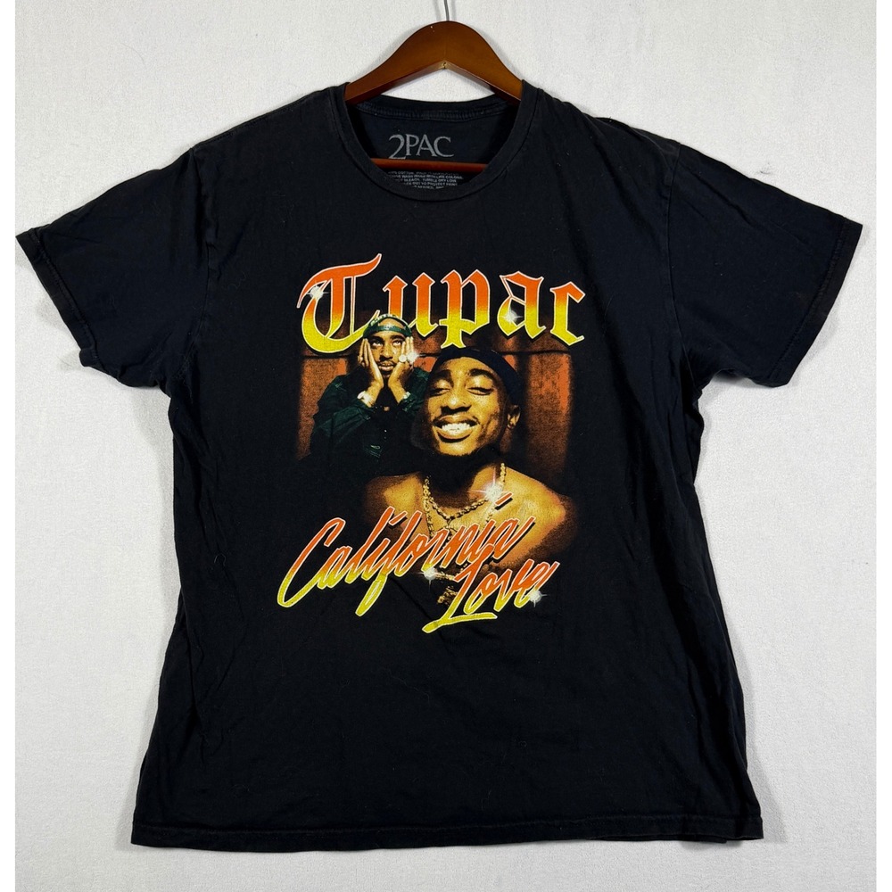 2Pac California Love Graphic T-Shirt Mens Large Black Cotton Rap Tee Shakur